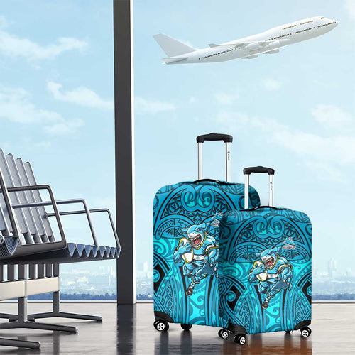 Cronulla Sutherland Sharks Rugby Luggage Cover Polynesian Tribal Shark Warrior Ocean Blue Pattern
