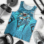Cronulla Sutherland Sharks Rugby Men Tank Top Polynesian Tribal Shark Warrior Ocean Blue Pattern