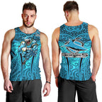 Cronulla Sutherland Sharks Rugby Men Tank Top Polynesian Tribal Shark Warrior Ocean Blue Pattern