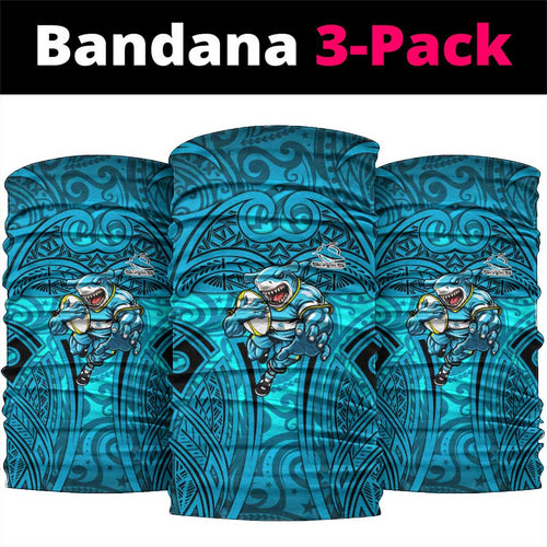Cronulla Sutherland Sharks Rugby Neck Gaiter Polynesian Tribal Shark Warrior Ocean Blue Pattern