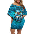 Cronulla Sutherland Sharks Rugby Off Shoulder Short Dress Polynesian Tribal Shark Warrior Ocean Blue Pattern