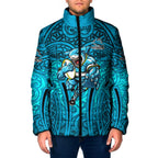 Cronulla Sutherland Sharks Rugby Padded Jacket Polynesian Tribal Shark Warrior Ocean Blue Pattern
