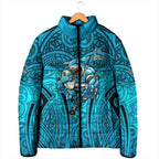 Cronulla Sutherland Sharks Rugby Padded Jacket Polynesian Tribal Shark Warrior Ocean Blue Pattern