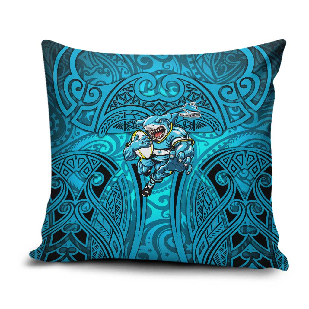 Cronulla Sutherland Sharks Rugby Pillow Cover Polynesian Tribal Shark Warrior Ocean Blue Pattern