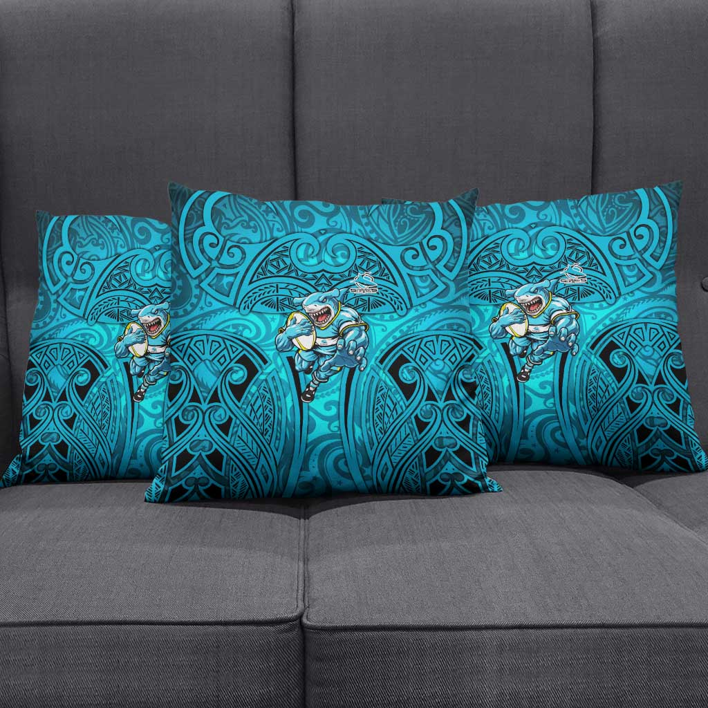 Cronulla Sutherland Sharks Rugby Pillow Cover Polynesian Tribal Shark Warrior Ocean Blue Pattern