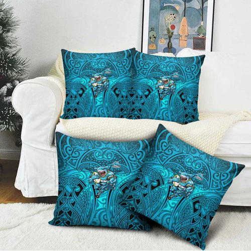 Cronulla Sutherland Sharks Rugby Pillow Cover Polynesian Tribal Shark Warrior Ocean Blue Pattern