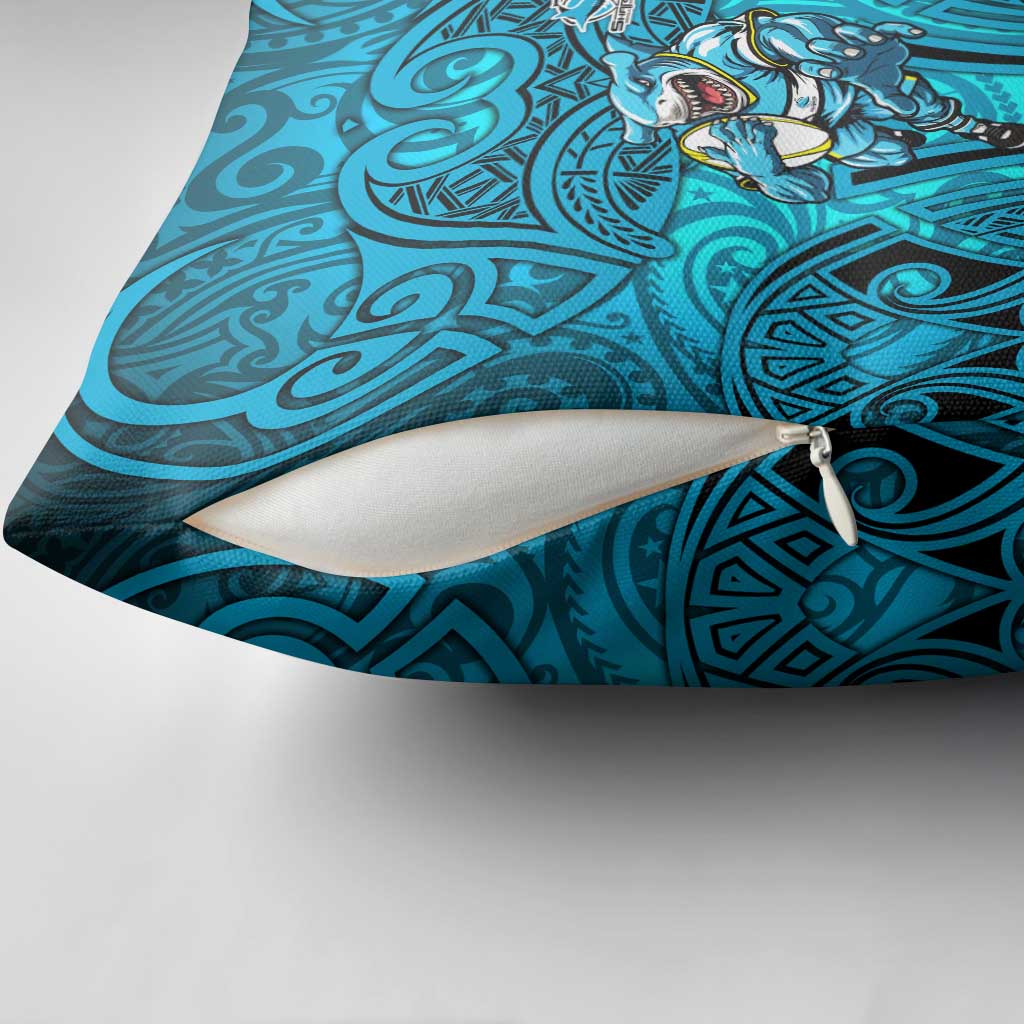 Cronulla Sutherland Sharks Rugby Pillow Cover Polynesian Tribal Shark Warrior Ocean Blue Pattern