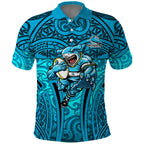 Cronulla Sutherland Sharks Rugby Polo Shirt Polynesian Tribal Shark Warrior Ocean Blue Pattern