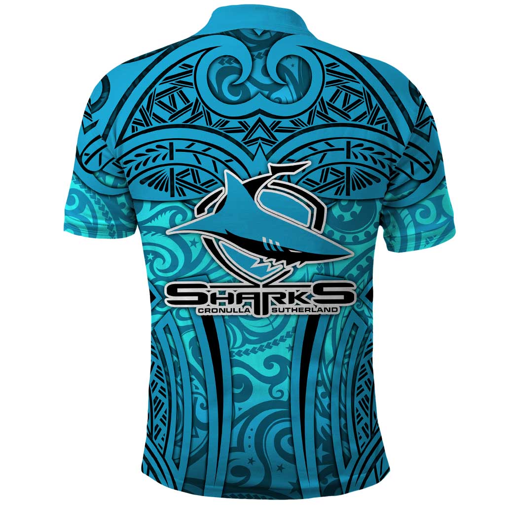 Cronulla Sutherland Sharks Rugby Polo Shirt Polynesian Tribal Shark Warrior Ocean Blue Pattern