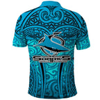 Cronulla Sutherland Sharks Rugby Polo Shirt Polynesian Tribal Shark Warrior Ocean Blue Pattern