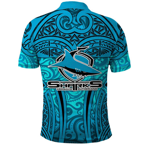 Cronulla Sutherland Sharks Rugby Polo Shirt Polynesian Tribal Shark Warrior Ocean Blue Pattern