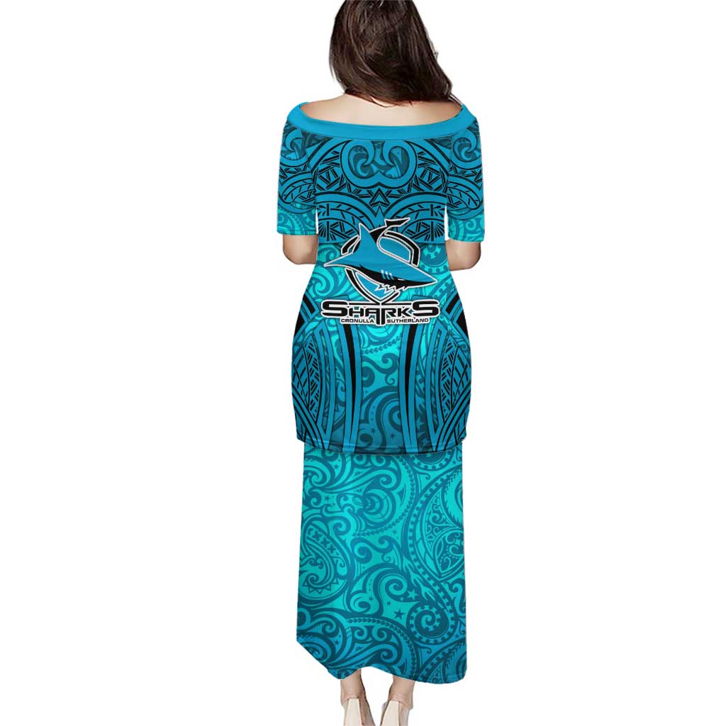 Cronulla Sutherland Sharks Rugby Puletasi Polynesian Tribal Shark Warrior Ocean Blue Pattern
