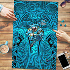 Cronulla Sutherland Sharks Rugby Puzzle Polynesian Tribal Shark Warrior Ocean Blue Pattern