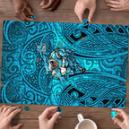Cronulla Sutherland Sharks Rugby Puzzle Polynesian Tribal Shark Warrior Ocean Blue Pattern