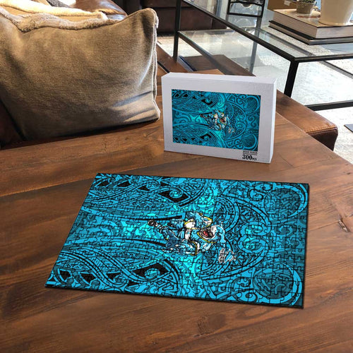 Cronulla Sutherland Sharks Rugby Puzzle Polynesian Tribal Shark Warrior Ocean Blue Pattern