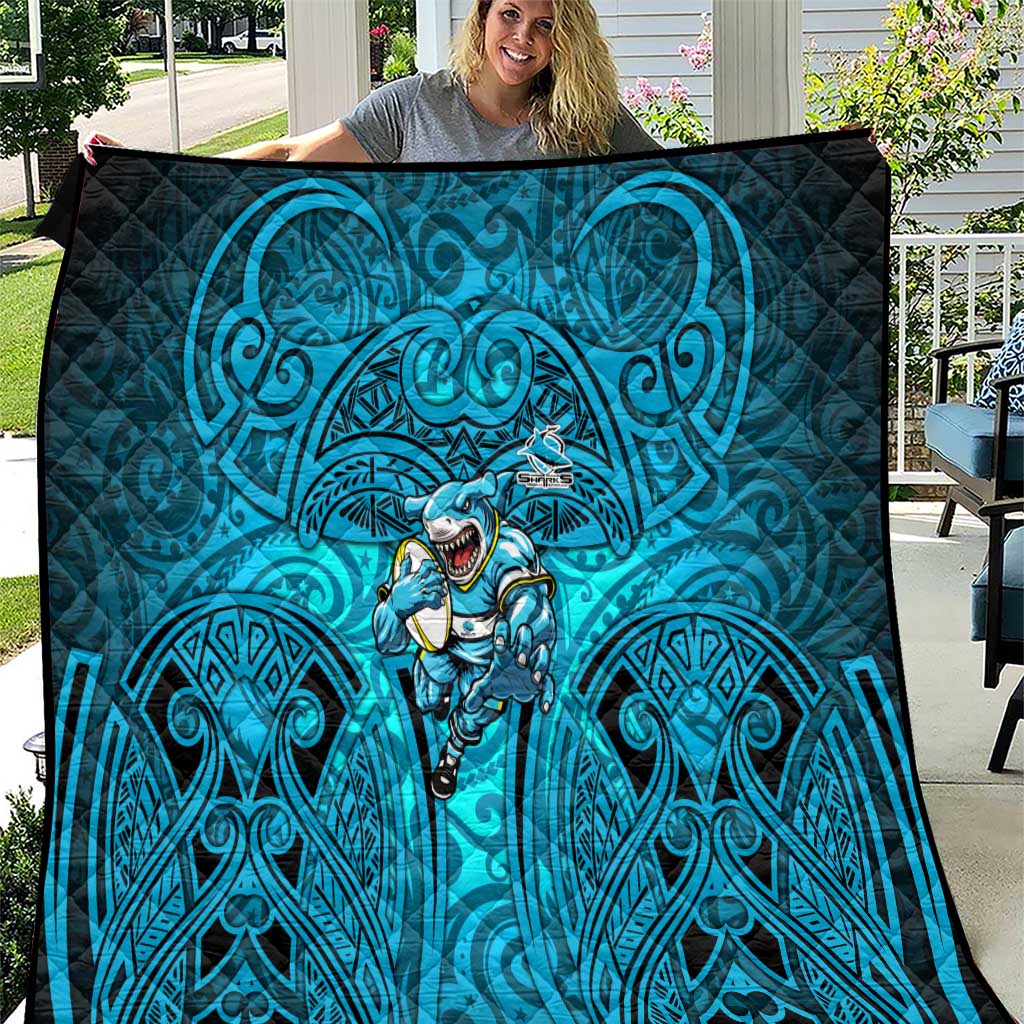 Cronulla Sutherland Sharks Rugby Quilt Polynesian Tribal Shark Warrior Ocean Blue Pattern