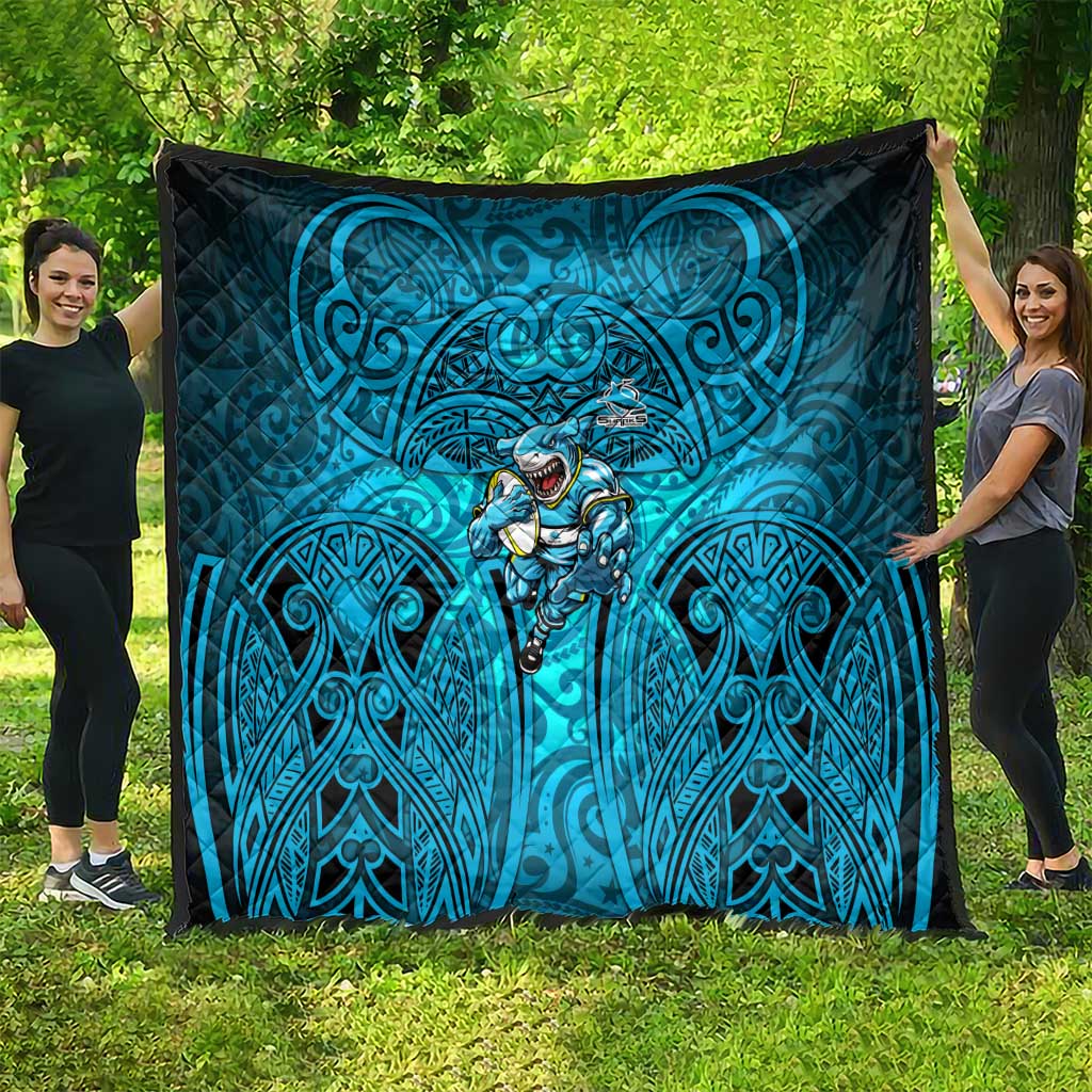 Cronulla Sutherland Sharks Rugby Quilt Polynesian Tribal Shark Warrior Ocean Blue Pattern