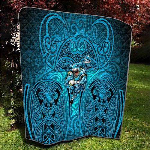 Cronulla Sutherland Sharks Rugby Quilt Polynesian Tribal Shark Warrior Ocean Blue Pattern