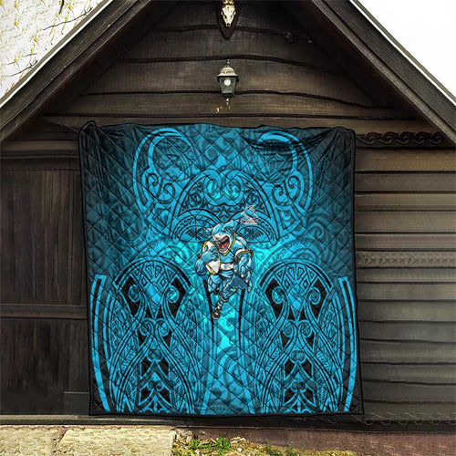 Cronulla Sutherland Sharks Rugby Quilt Polynesian Tribal Shark Warrior Ocean Blue Pattern