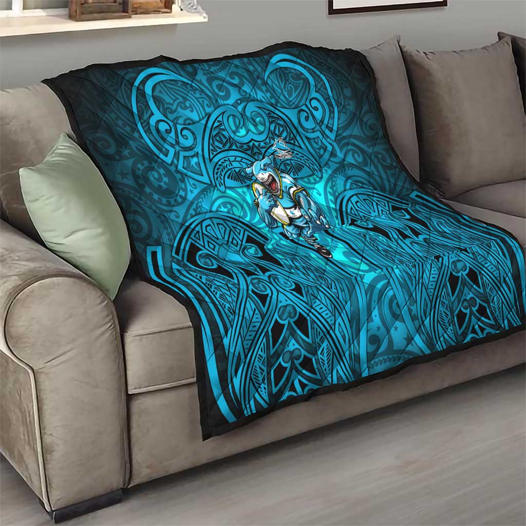 Cronulla Sutherland Sharks Rugby Quilt Polynesian Tribal Shark Warrior Ocean Blue Pattern