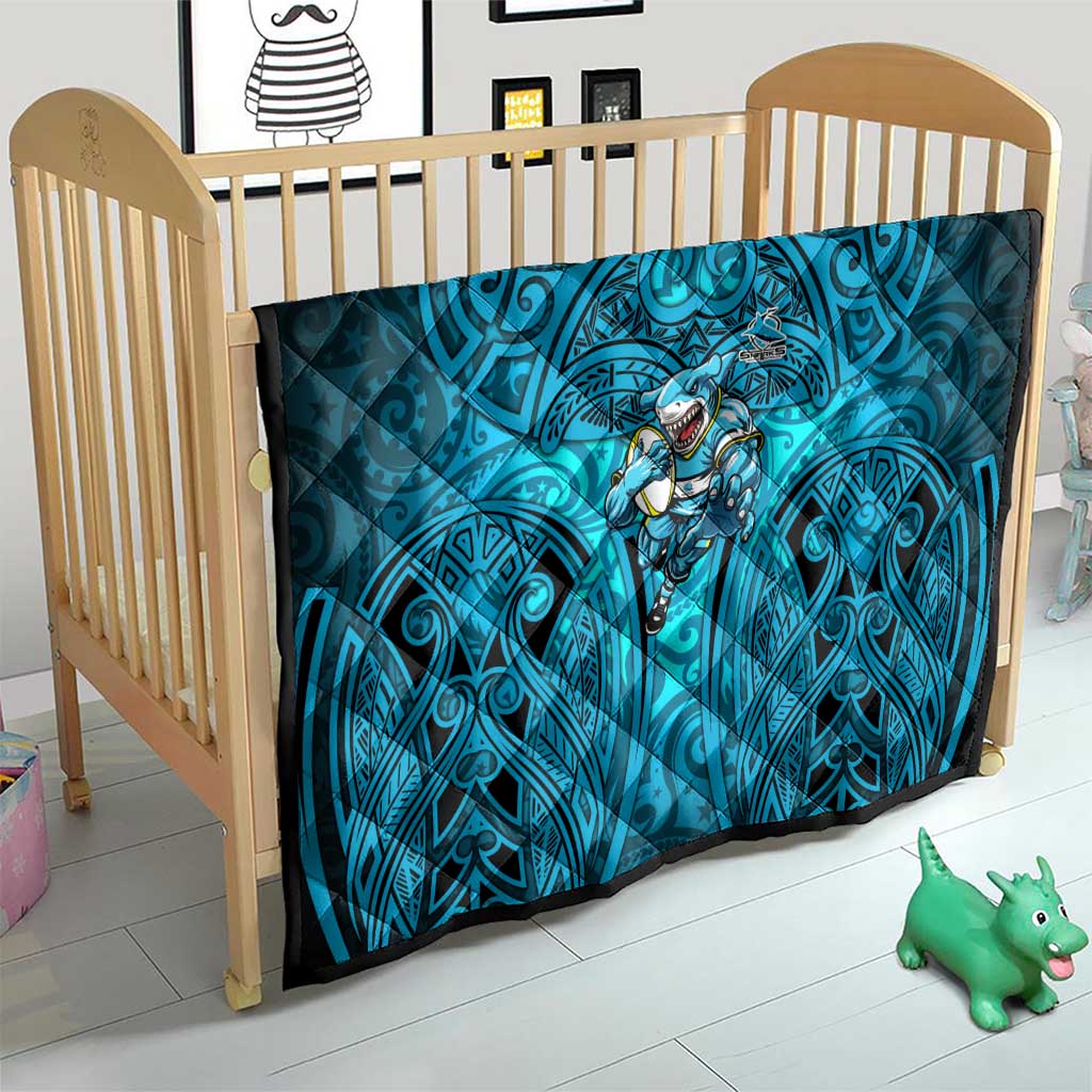 Cronulla Sutherland Sharks Rugby Quilt Polynesian Tribal Shark Warrior Ocean Blue Pattern