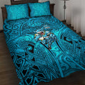Cronulla Sutherland Sharks Rugby Quilt Bed Set Polynesian Tribal Shark Warrior Ocean Blue Pattern