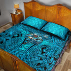 Cronulla Sutherland Sharks Rugby Quilt Bed Set Polynesian Tribal Shark Warrior Ocean Blue Pattern