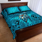 Cronulla Sutherland Sharks Rugby Quilt Bed Set Polynesian Tribal Shark Warrior Ocean Blue Pattern