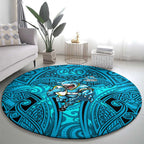 Cronulla Sutherland Sharks Rugby Round Carpet Polynesian Tribal Shark Warrior Ocean Blue Pattern