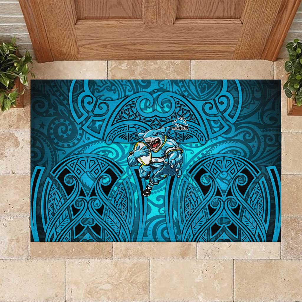 Cronulla Sutherland Sharks Rugby Rubber Doormat Polynesian Tribal Shark Warrior Ocean Blue Pattern
