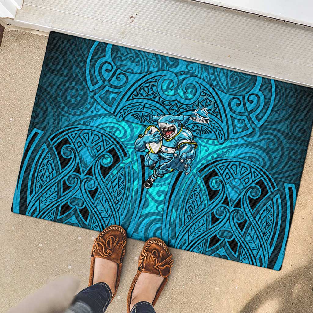 Cronulla Sutherland Sharks Rugby Rubber Doormat Polynesian Tribal Shark Warrior Ocean Blue Pattern