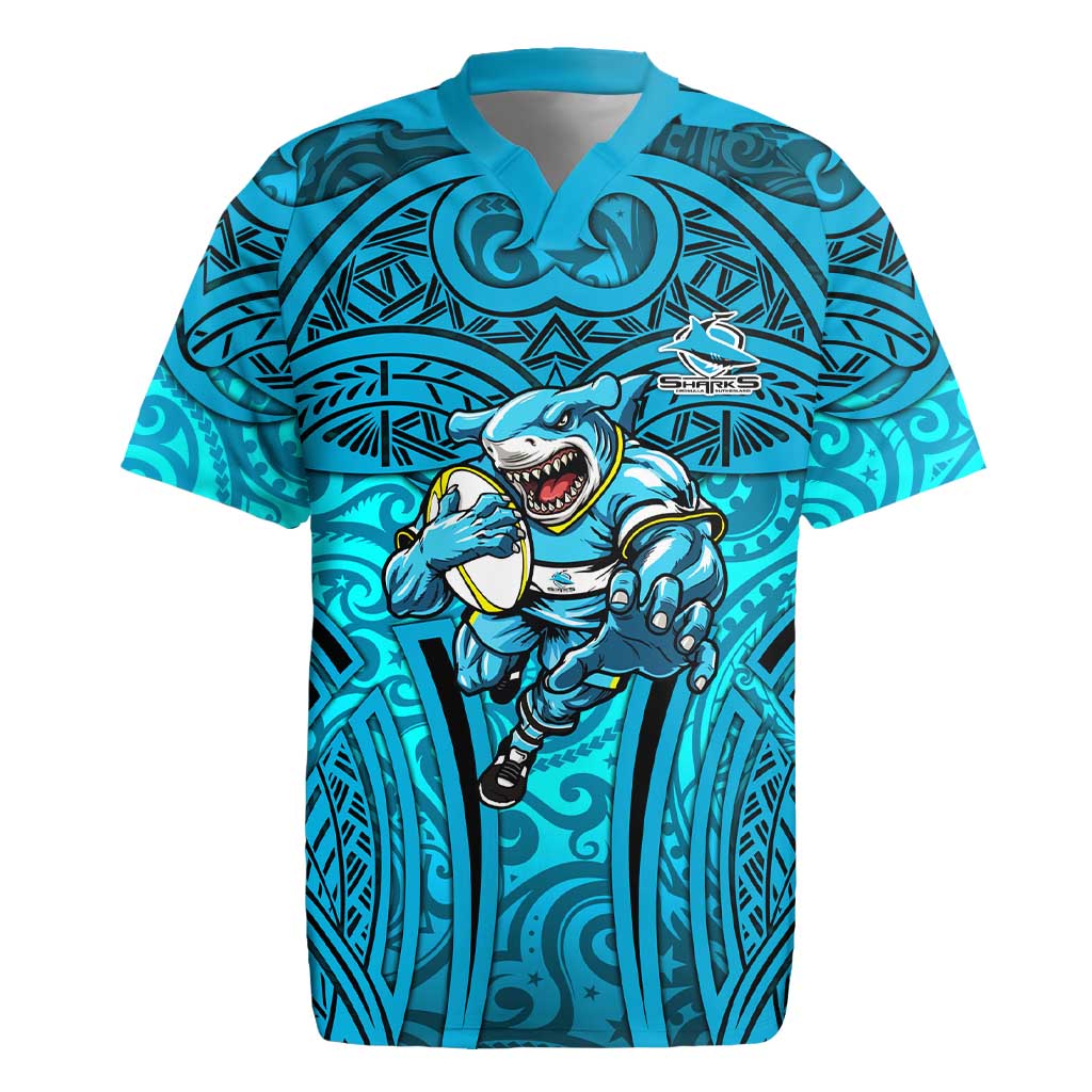 Cronulla Sutherland Sharks Rugby Rugby Jersey Polynesian Tribal Shark Warrior Ocean Blue Pattern