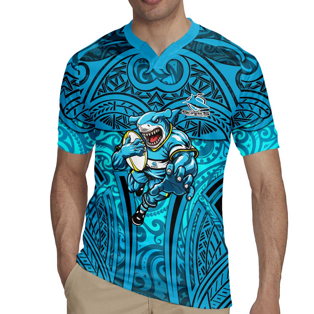 Cronulla Sutherland Sharks Rugby Rugby Jersey Polynesian Tribal Shark Warrior Ocean Blue Pattern