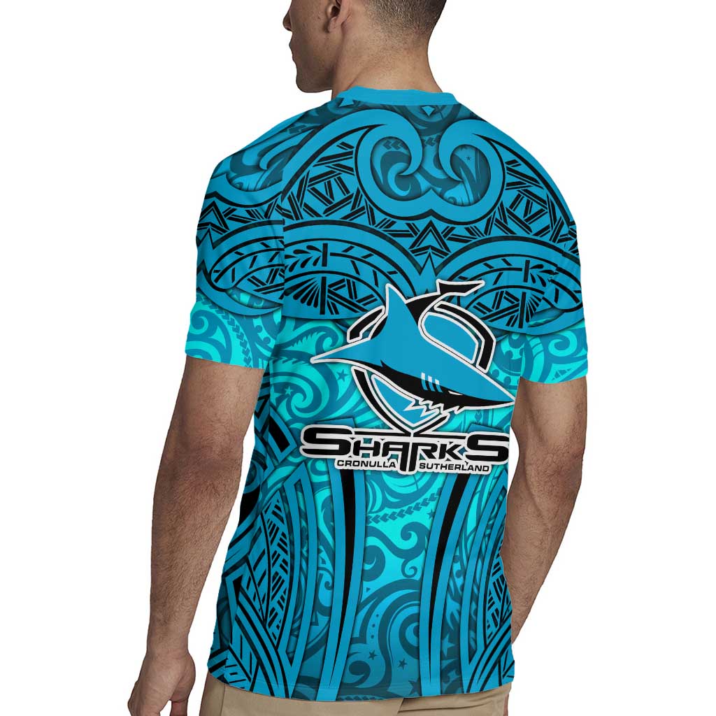 Cronulla Sutherland Sharks Rugby Rugby Jersey Polynesian Tribal Shark Warrior Ocean Blue Pattern