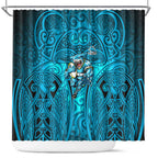 Cronulla Sutherland Sharks Rugby Shower Curtain Polynesian Tribal Shark Warrior Ocean Blue Pattern