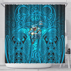 Cronulla Sutherland Sharks Rugby Shower Curtain Polynesian Tribal Shark Warrior Ocean Blue Pattern