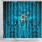 Cronulla Sutherland Sharks Rugby Shower Curtain Polynesian Tribal Shark Warrior Ocean Blue Pattern