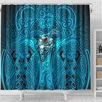 Cronulla Sutherland Sharks Rugby Shower Curtain Polynesian Tribal Shark Warrior Ocean Blue Pattern