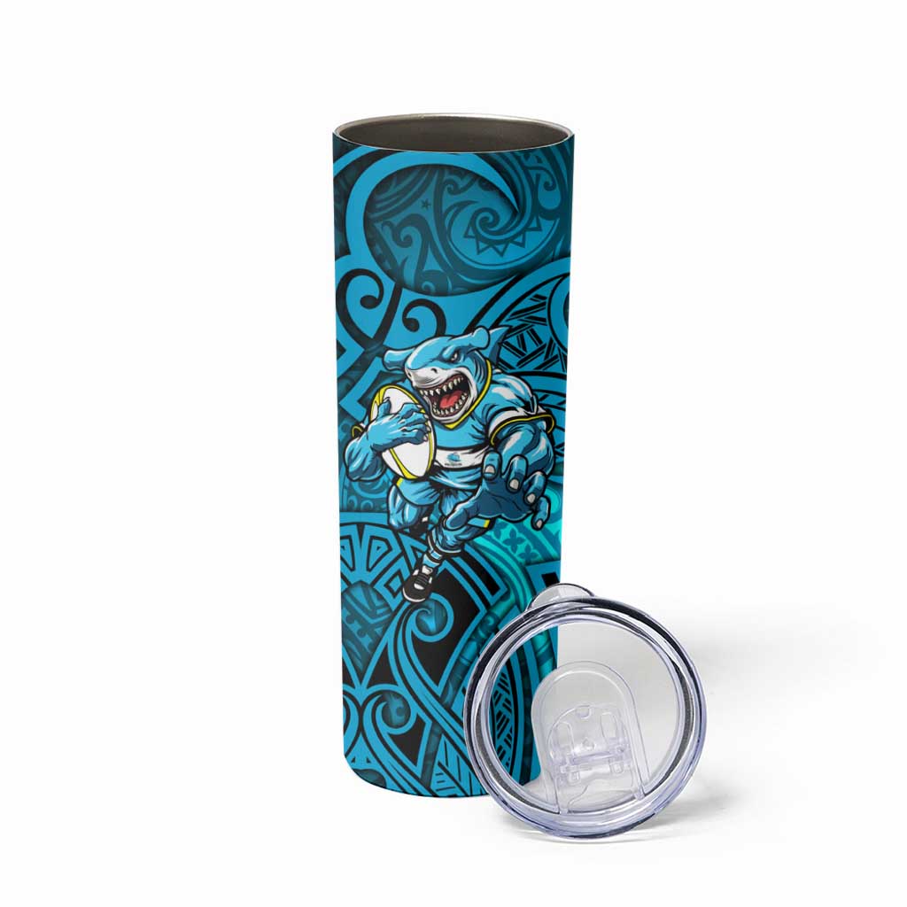Cronulla Sutherland Sharks Rugby Skinny Tumbler Polynesian Tribal Shark Warrior Ocean Blue Pattern