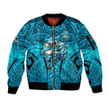 Cronulla Sutherland Sharks Rugby Sleeve Zip Bomber Jacket Polynesian Tribal Shark Warrior Ocean Blue Pattern