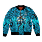 Cronulla Sutherland Sharks Rugby Sleeve Zip Bomber Jacket Polynesian Tribal Shark Warrior Ocean Blue Pattern