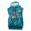 Cronulla Sutherland Sharks Rugby Sleeveless Hoodie Polynesian Tribal Shark Warrior Ocean Blue Pattern