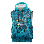 Cronulla Sutherland Sharks Rugby Sleeveless Hoodie Polynesian Tribal Shark Warrior Ocean Blue Pattern