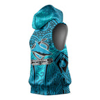 Cronulla Sutherland Sharks Rugby Sleeveless Hoodie Polynesian Tribal Shark Warrior Ocean Blue Pattern