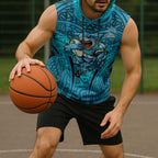 Cronulla Sutherland Sharks Rugby Sleeveless Hoodie Polynesian Tribal Shark Warrior Ocean Blue Pattern