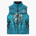 Cronulla Sutherland Sharks Rugby Sleeveless Puffer Jacket Polynesian Tribal Shark Warrior Ocean Blue Pattern