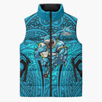 Cronulla Sutherland Sharks Rugby Sleeveless Puffer Jacket Polynesian Tribal Shark Warrior Ocean Blue Pattern