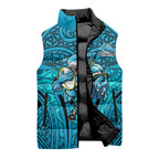 Cronulla Sutherland Sharks Rugby Sleeveless Puffer Jacket Polynesian Tribal Shark Warrior Ocean Blue Pattern