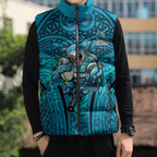 Cronulla Sutherland Sharks Rugby Sleeveless Puffer Jacket Polynesian Tribal Shark Warrior Ocean Blue Pattern