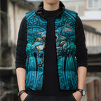 Cronulla Sutherland Sharks Rugby Sleeveless Puffer Jacket Polynesian Tribal Shark Warrior Ocean Blue Pattern